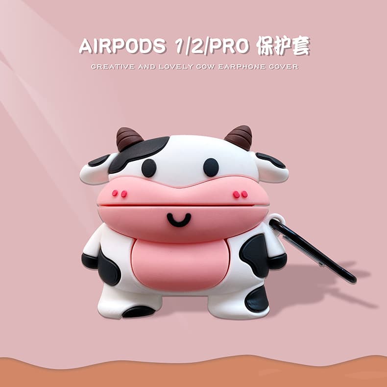 Airpodsケース エアーポッズ第1世代第2世代プロ対応可愛い牛キャラクターケース