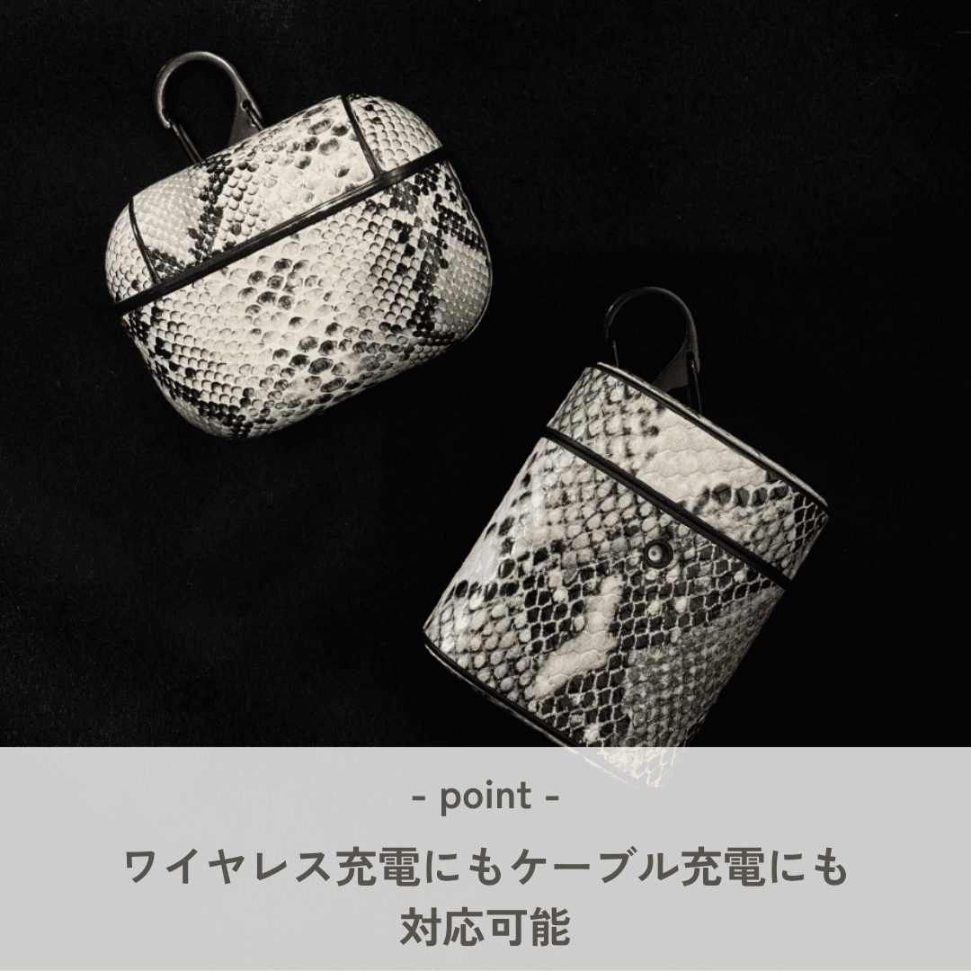 かっこいい おしゃれ 本革風 蛇柄 ネックレスチェーン付き AirPods/AirPodsproケース