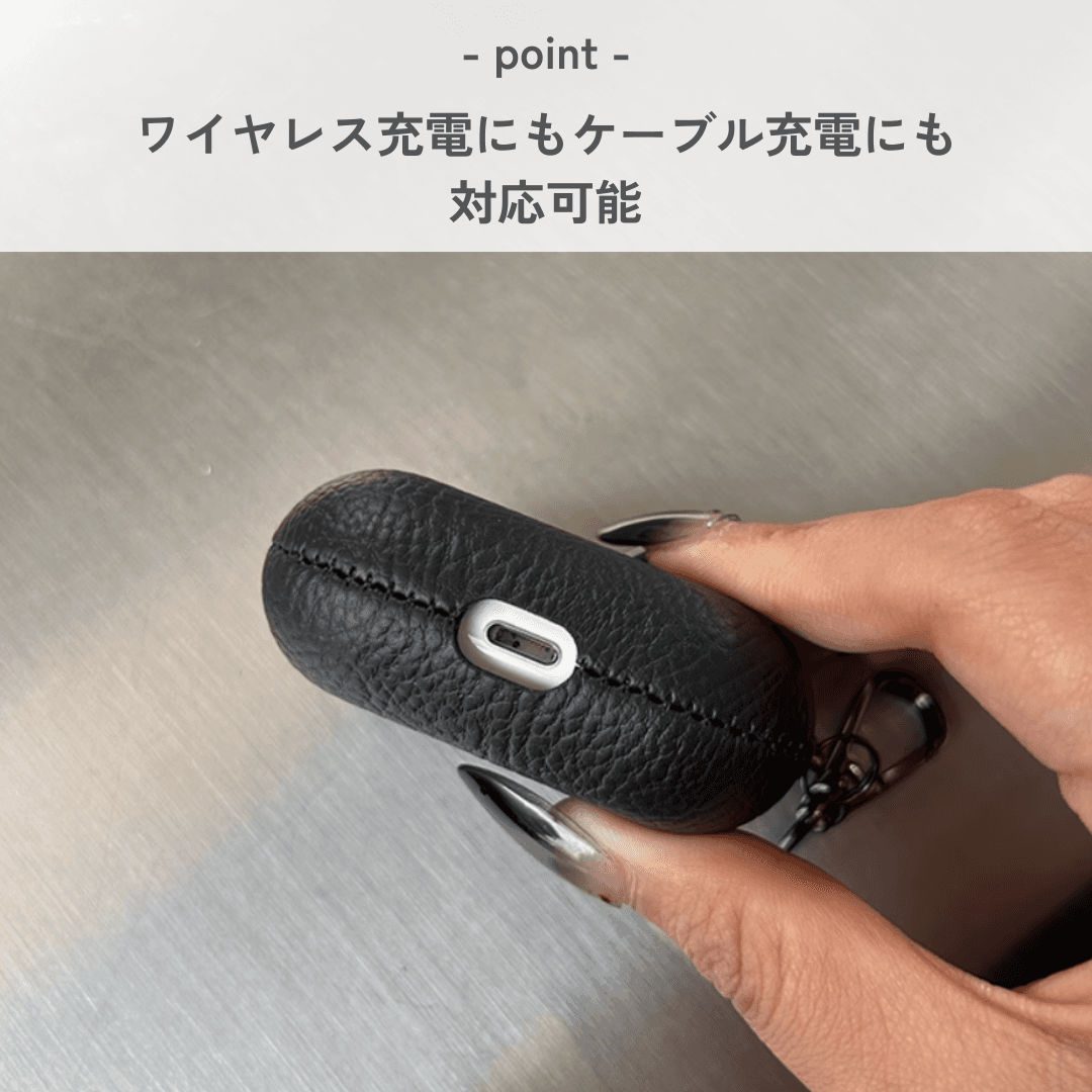 本革風 シンプル ブラック ストラップ付き AirPods/AirPodsproケース