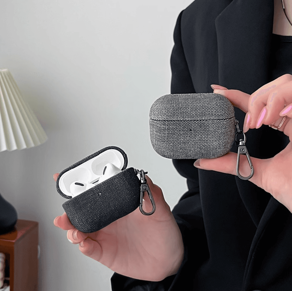 デニム風 カラビナ付き AirPods/AirPodsproケース