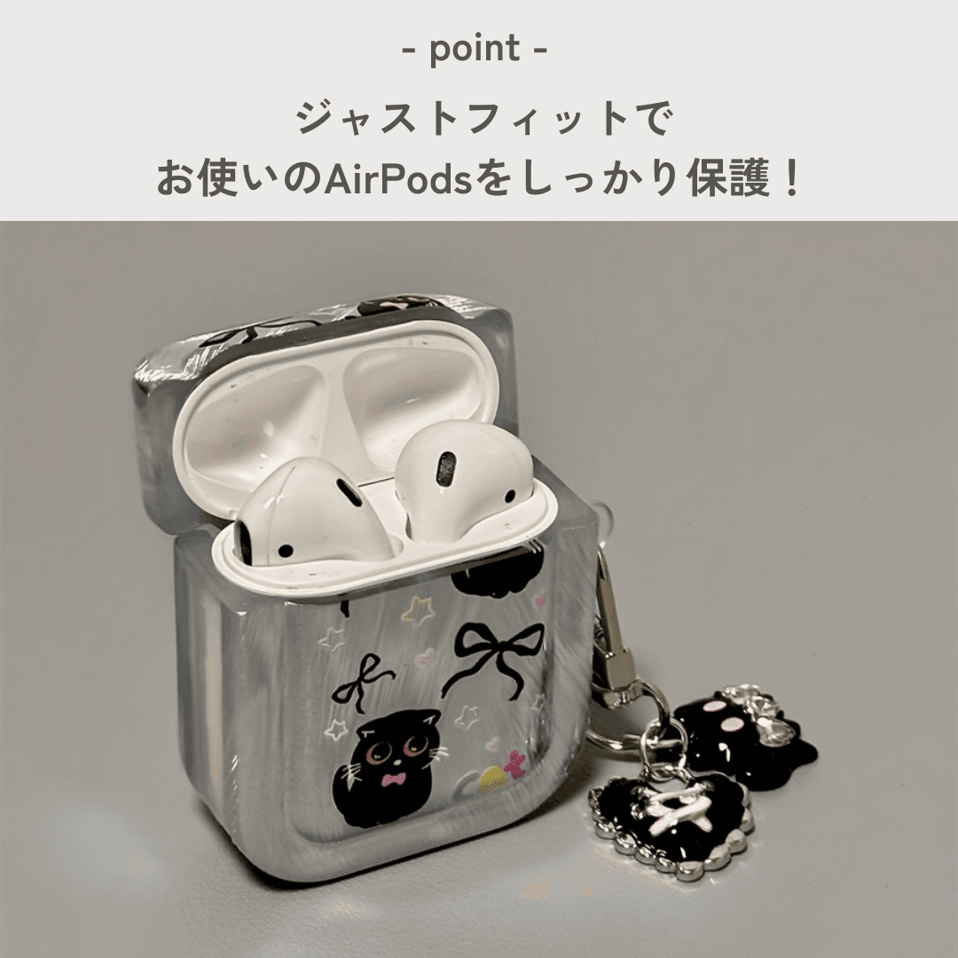 くろねこリボン メタリック AirPods/AirPodsproケース
