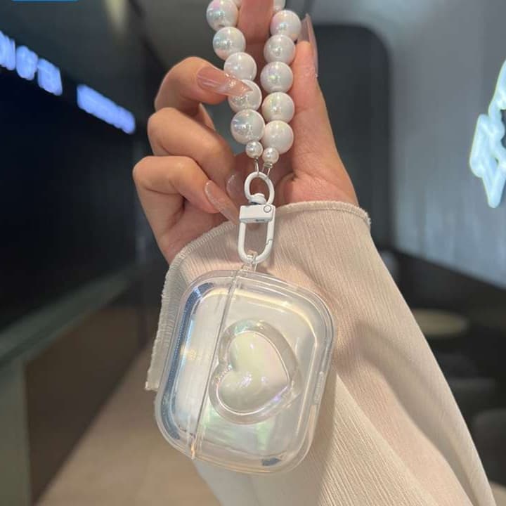 パールチェーン付きハートAirPodsproケース AirPods
