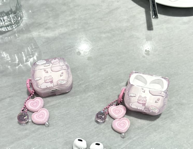 Airpodsケース ねこさんとハートの癒しケース