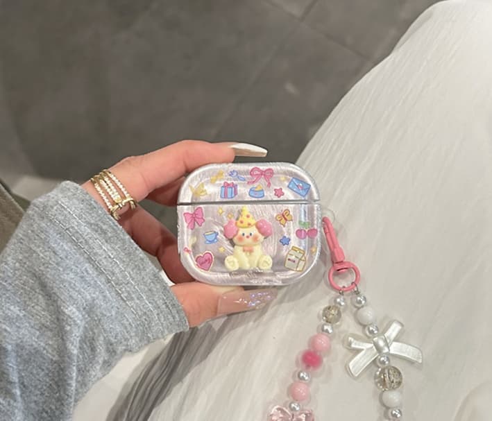 Airpodsケース きらめくおもちゃくまの夢飾りケース