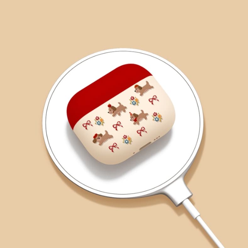 Airpodsケース 仔犬とリボンの優しい癒やしケース