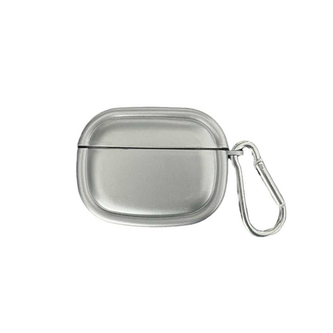スタイリッシュ シルバー風 カラビナ付き AirPods/AirPodsproケース