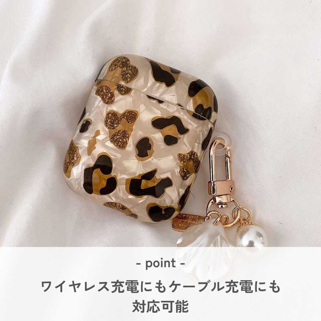 レオパード柄パールチャーム付き AirPods/AirPodsproケース