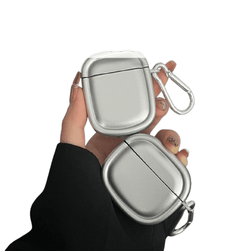 スタイリッシュ シルバー風 カラビナ付き AirPods/AirPodsproケース