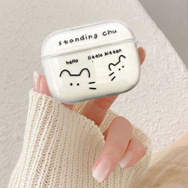Airpodsケース Airpods二匹の子猫イラスト透明保護ケース