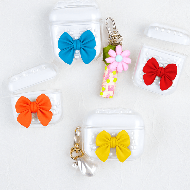 Airpodsケース 立体リボン付きパールデザイン透明保護ケース