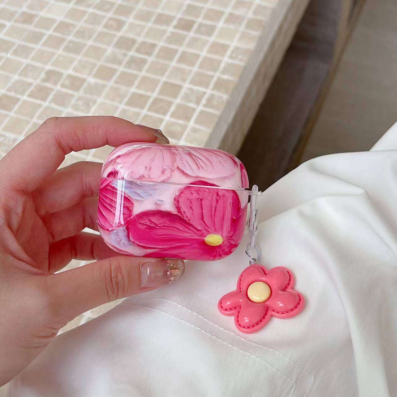 花柄AirPodsproケース 可愛い小花チャーム付き