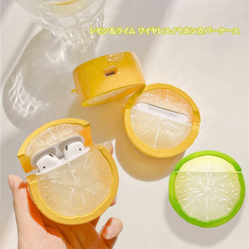Airpodsケース レモン＆ライム柄 透明 耐衝撃 AirPods ケース