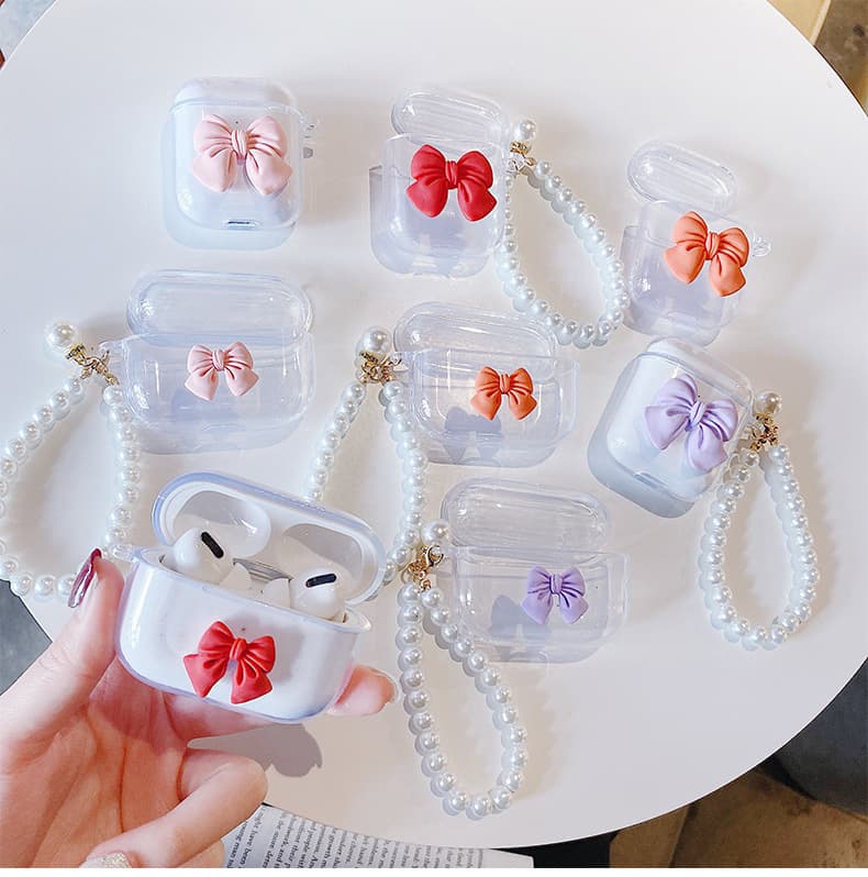Airpodsケース AirPods pro3対応 エアーポッズケース第1第2世代プロ第3世代対応リボン付き透明ストラップ