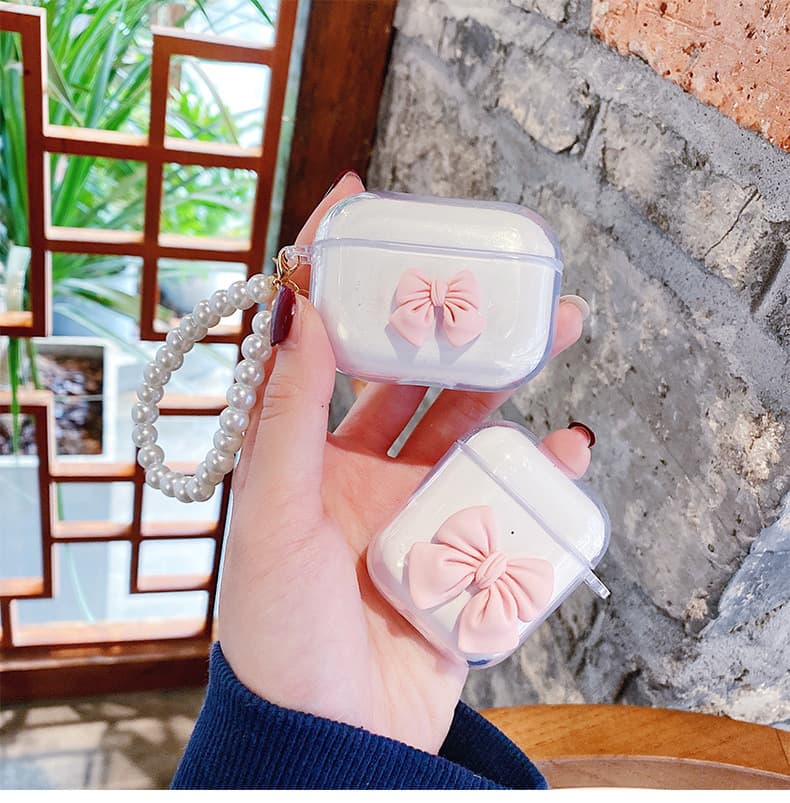 Airpodsケース AirPods pro3対応 エアーポッズケース第1第2世代プロ第3世代対応リボン付き透明ストラップ