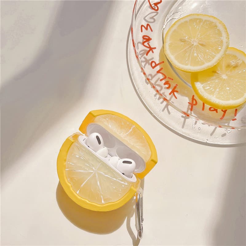 Airpodsケース レモン＆ライム柄 透明 耐衝撃 AirPods ケース