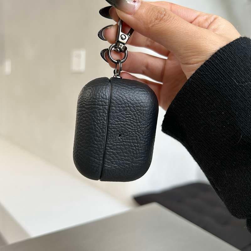 本革風 シンプル ブラック ストラップ付き AirPods/AirPodsproケース