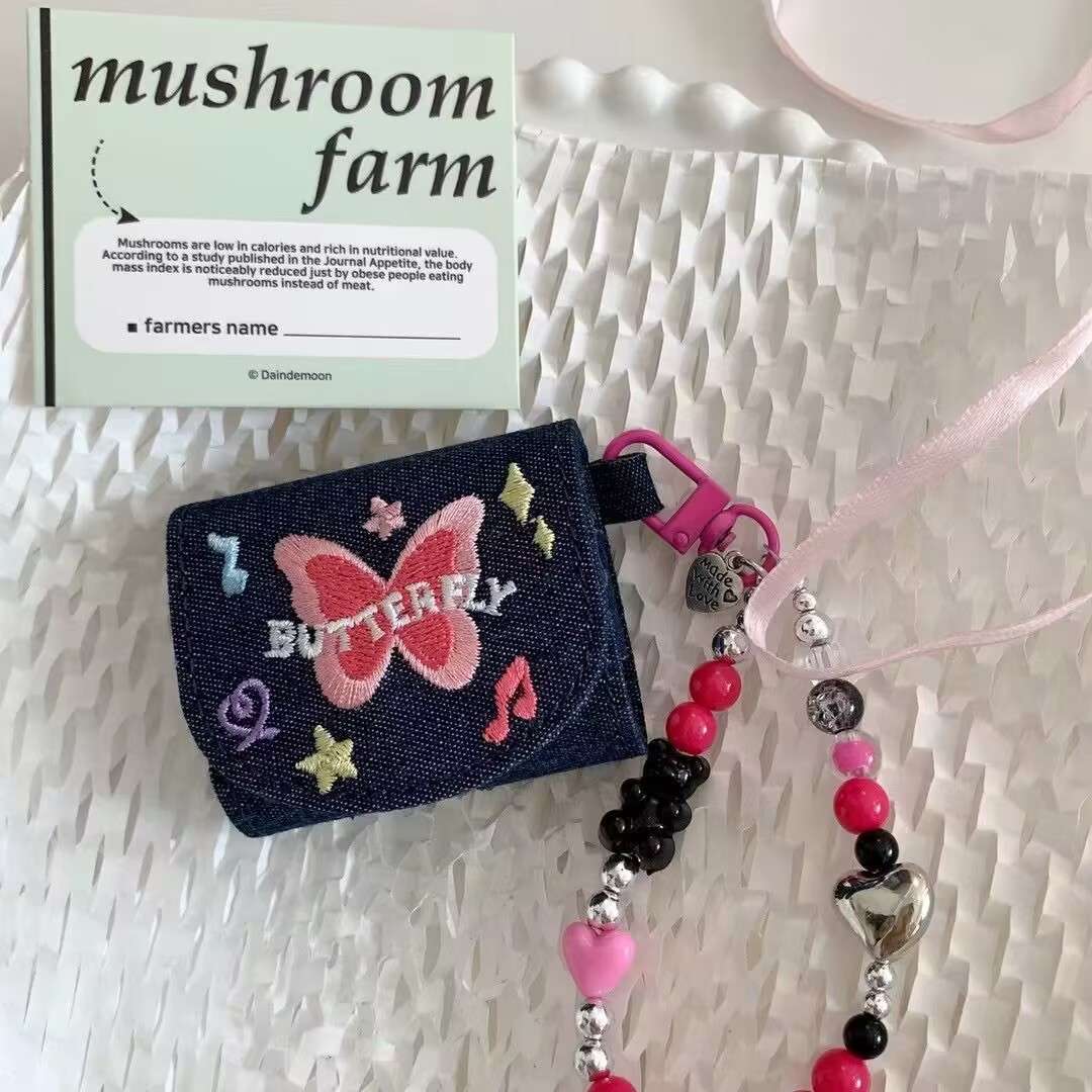 蝶々刺繍入りデニム風 AirPods/AirPodsproケース
