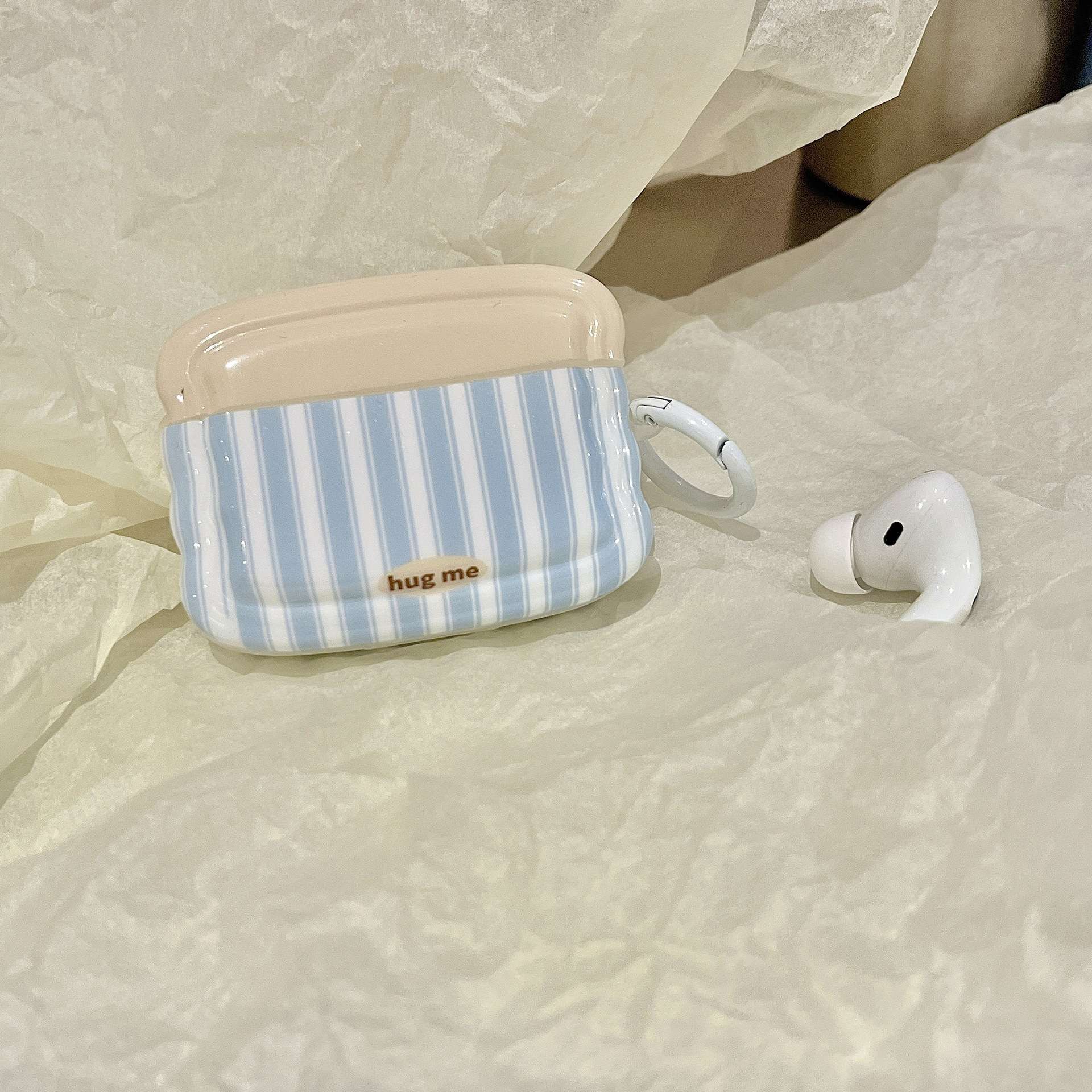 AirPodsproケース 縦縞柄ハグミー可愛いイヤホンケース