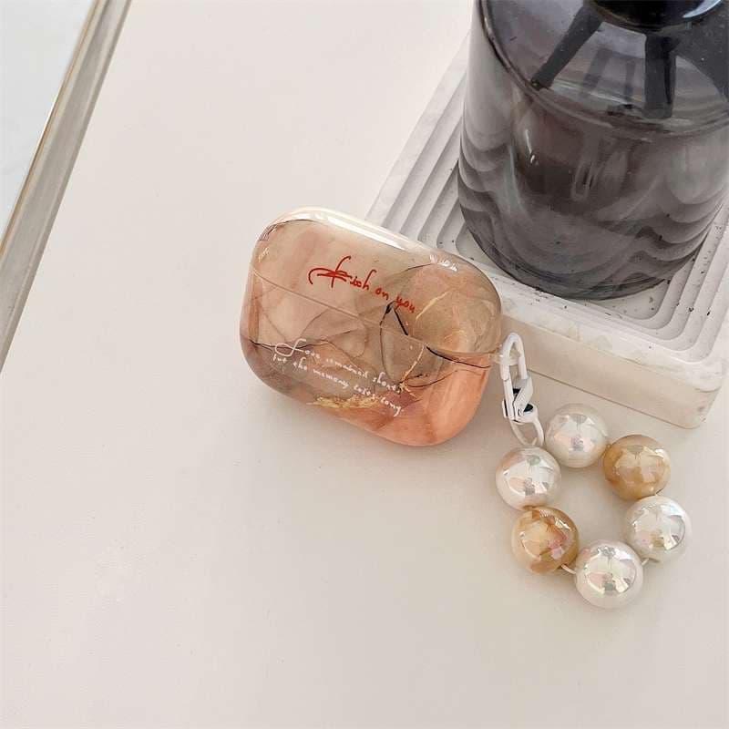 大理石風AirPodsproケース パールチャーム付き