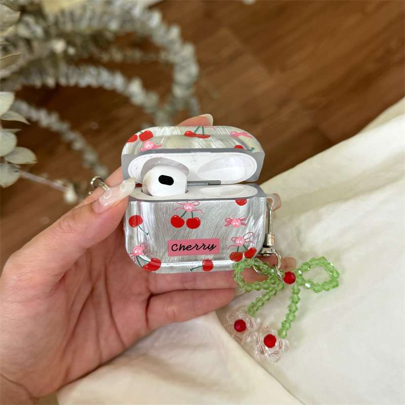 AirPodsproケース チェリー柄アクセサリー付きイヤホンケース