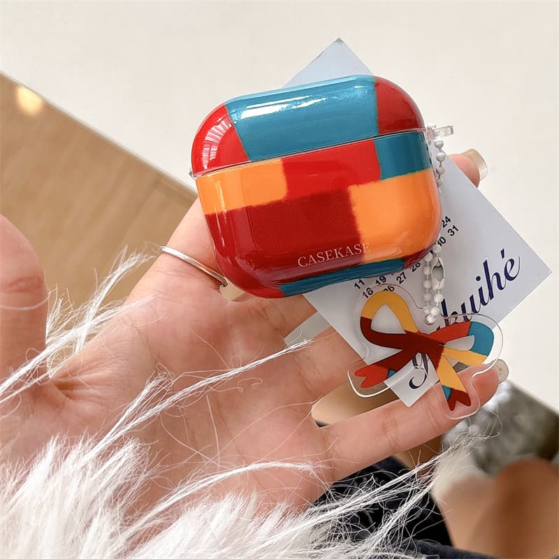 Airpodsケース 幾何学模様 キーホルダー付き 保護ケース