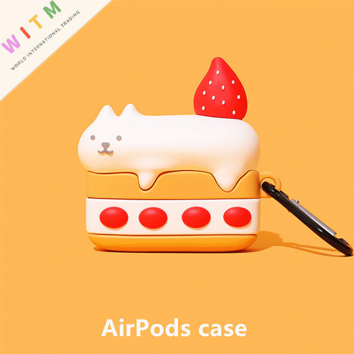 Airpodsケース いちごショートケーキ猫ちゃんエアーポッズケース