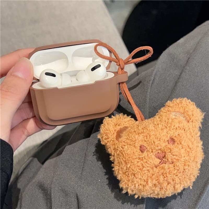 Airpodsケース ふわふわくまさん付きイヤホンケース