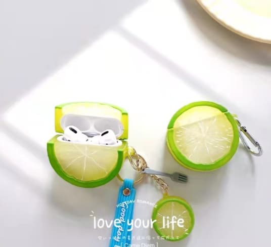 Airpodsケース レモン＆ライム柄 透明 耐衝撃 AirPods ケース