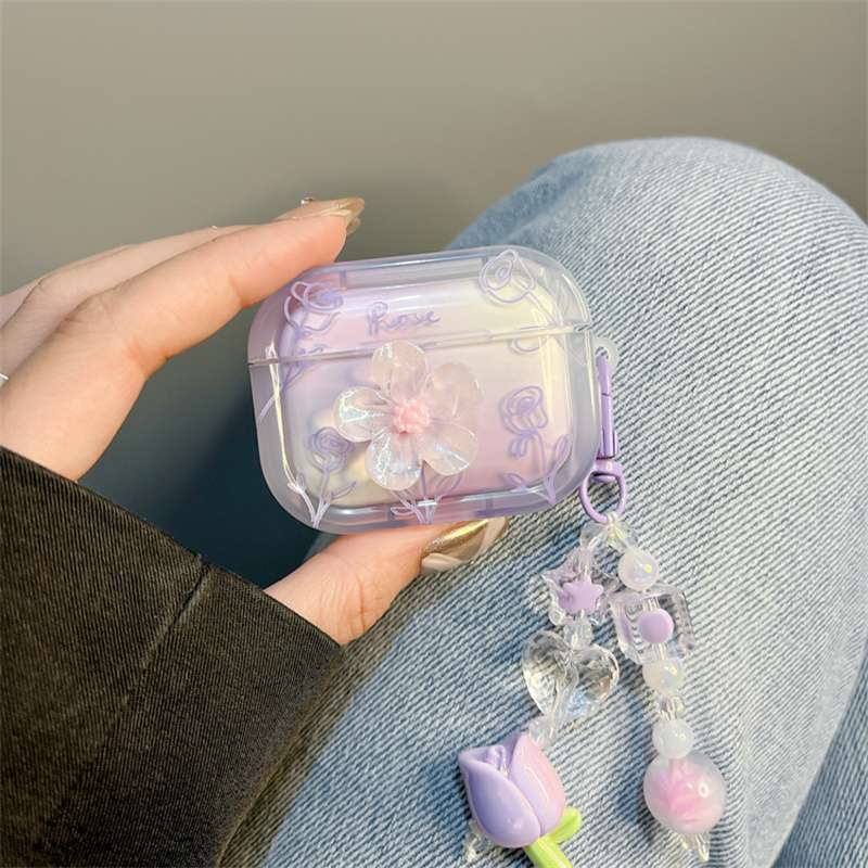 AirPodsproケース 花モチーフ付きイヤホンケースチャーム