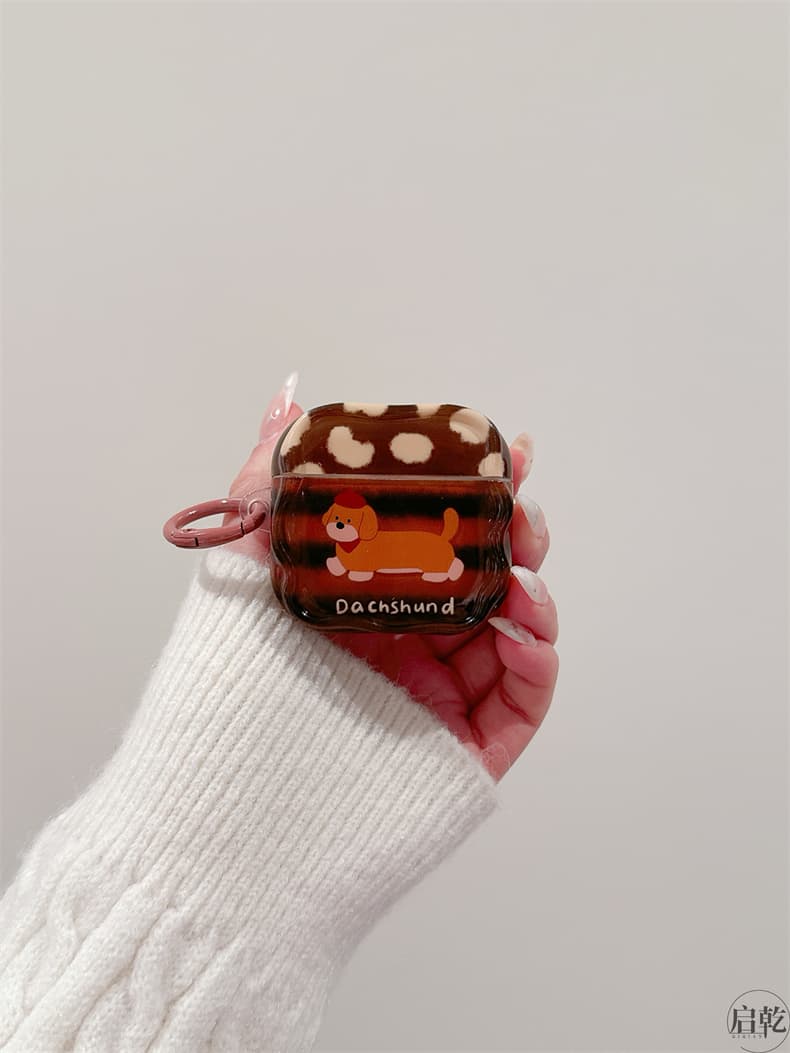 Airpodsケース かわいいダックスフンド柄イヤホンケース