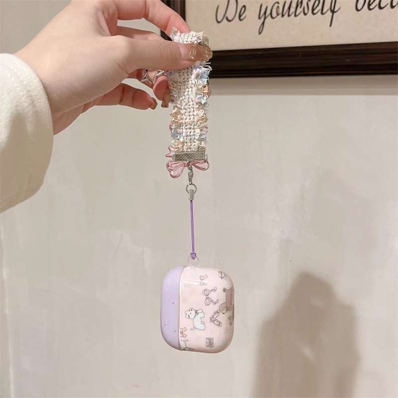 AirPodsproケース 子犬柄キラキラチャーム付きイヤホンケース