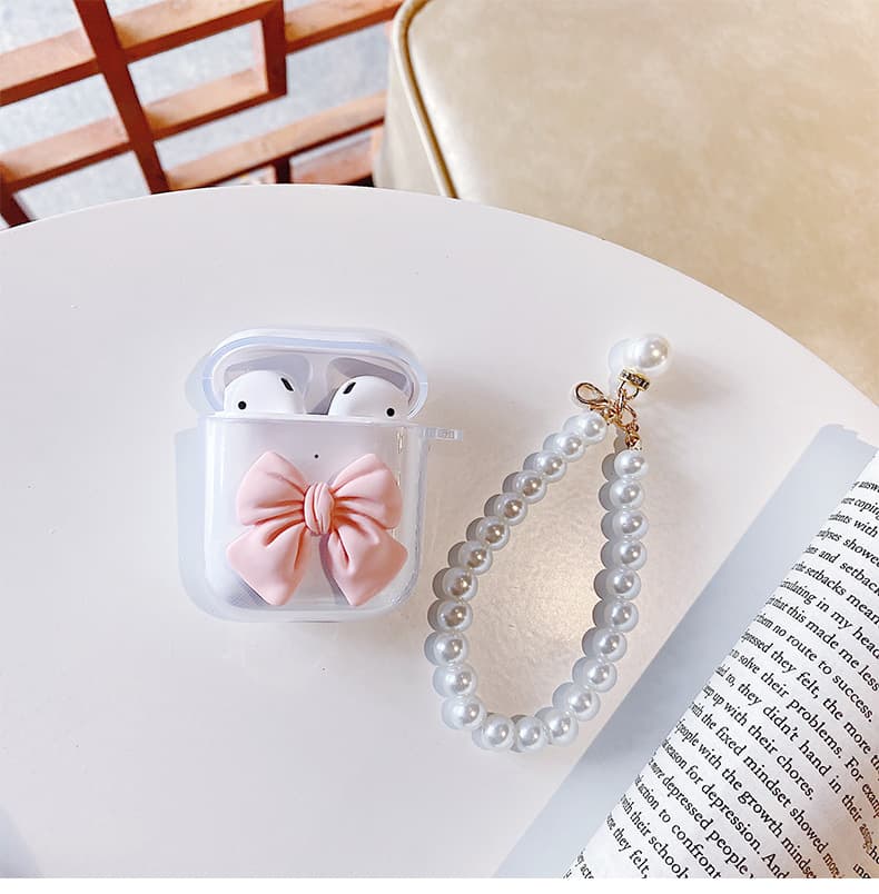 Airpodsケース AirPods pro3対応 エアーポッズケース第1第2世代プロ第3世代対応リボン付き透明ストラップ