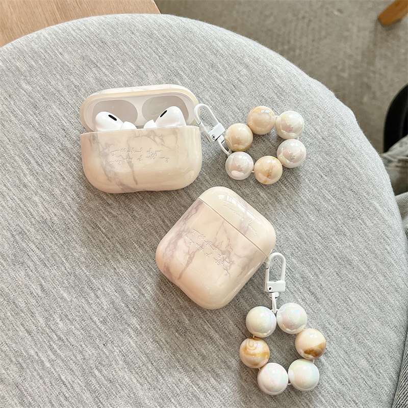 大理石風AirPodsproケース パールチャーム付き