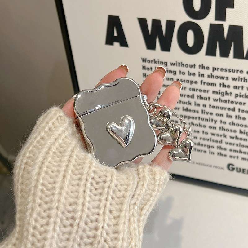 人気 かわいい シルバー ハート チャーム付 AirPods/AirPodsproケース