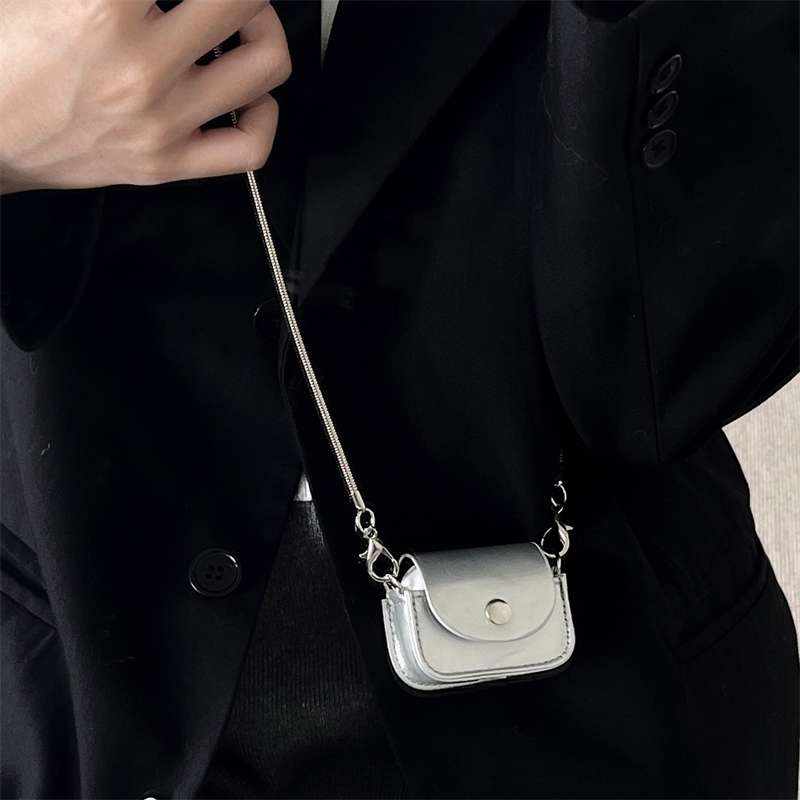 シンプルシルバーレザーストラップ付き AirPods/AirPodsproケース