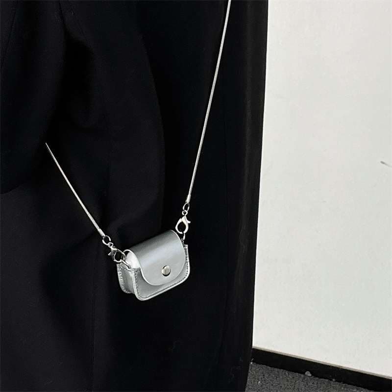 シンプルシルバーレザーストラップ付き AirPods/AirPodsproケース