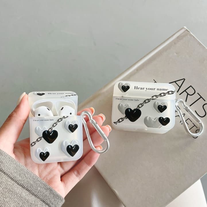 Airpodsケース ハートチェーン付き シンプルエアポッズケース