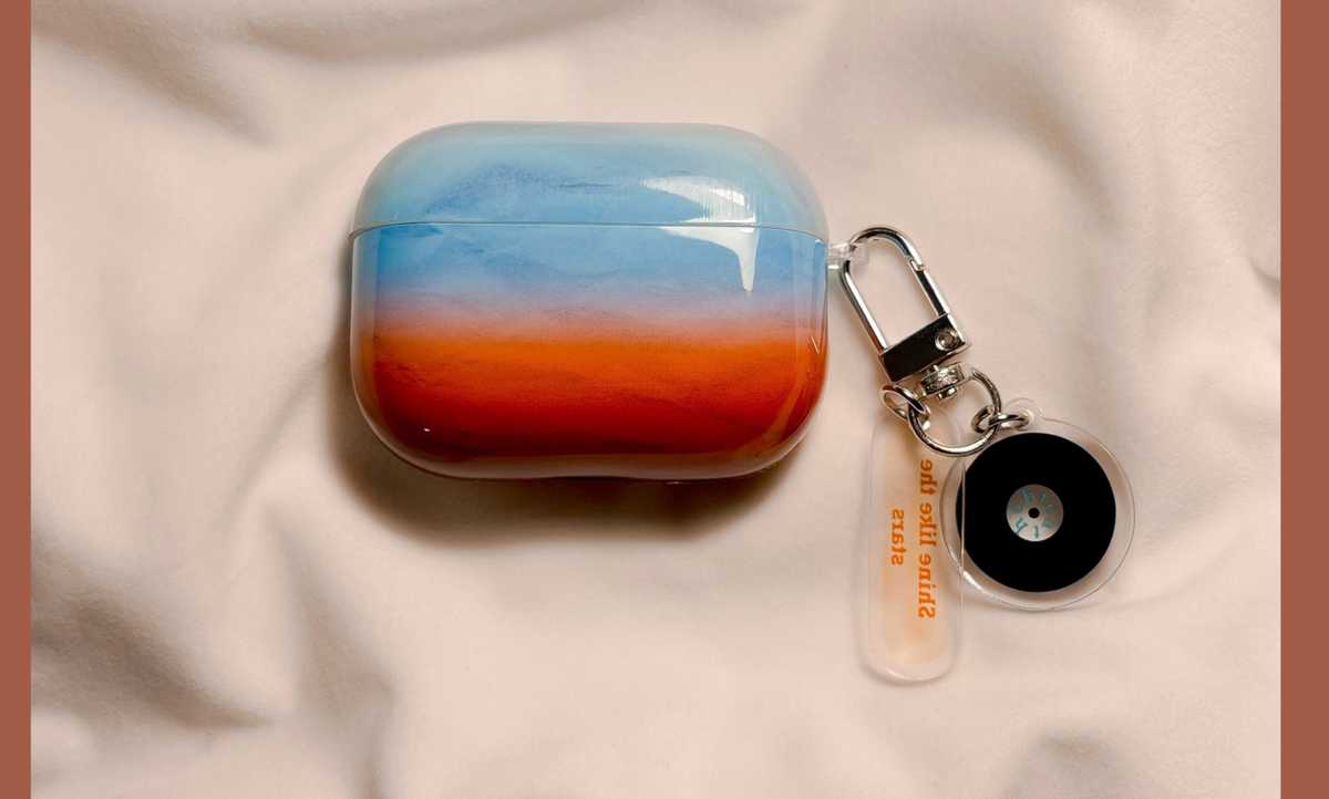 Airpodsケース グラデーション 夕暮れ アクセサリーホルダー付き