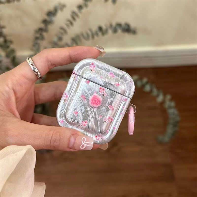 華やかバラ柄透明AirPodsproケース