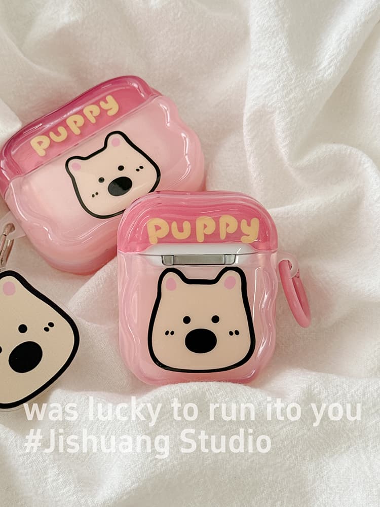 Airpodsケース かわいい子犬イラスト保護ケース
