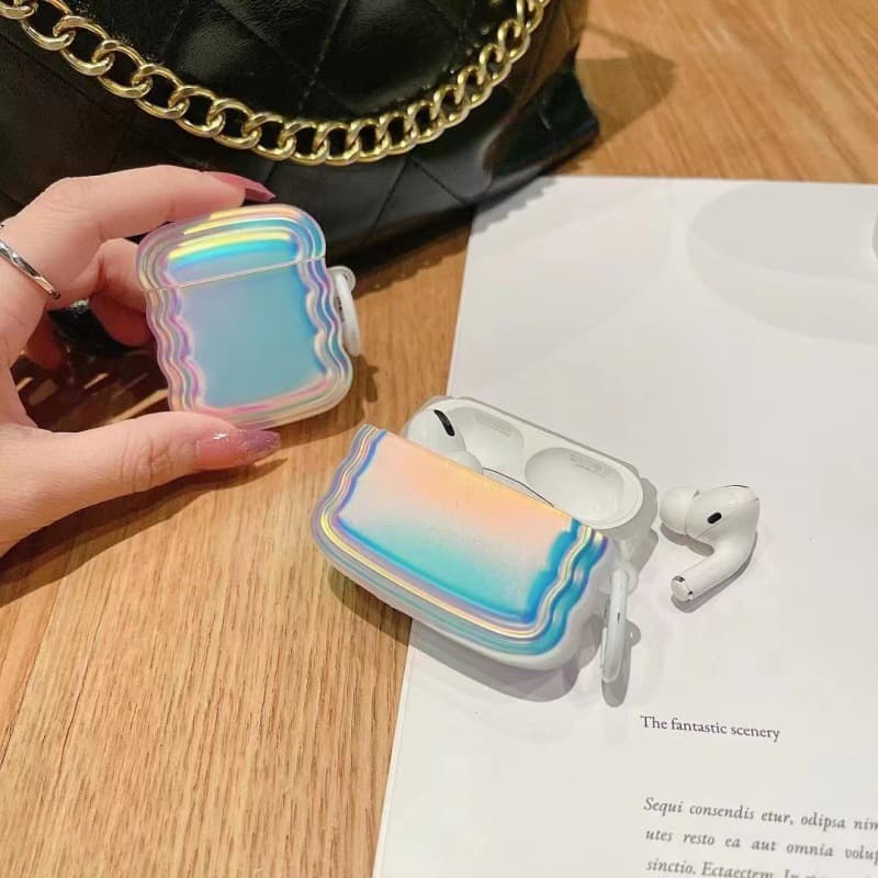 Airpodsケース 波紋模様のあるガラス風保護ケース