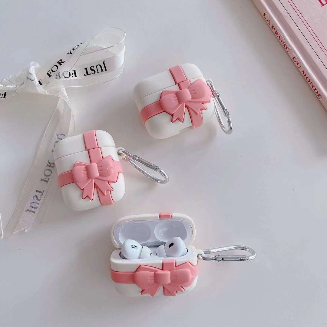 AirPodsproケース リボン付きギフトボックス風イヤホンケース