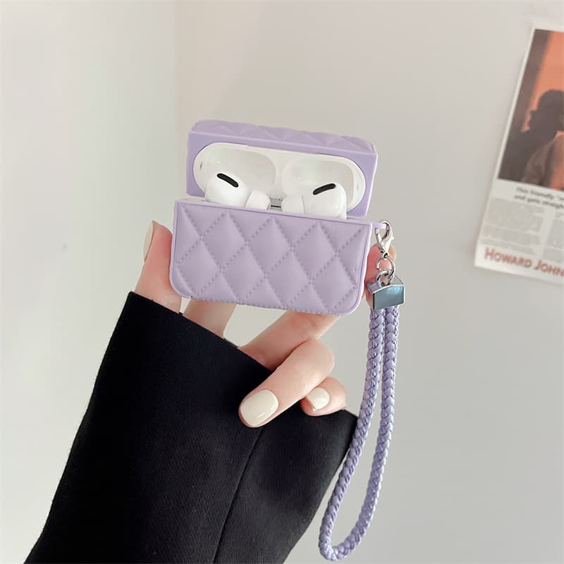 Airpodsケース キルティング風チェーン付きワイヤレスイヤホン保護ケース