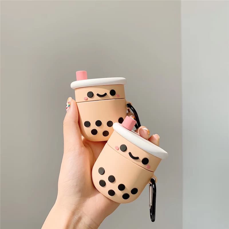 Airpodsケース レディース ミルクティー柄 可愛いシリコン製イヤホンケース