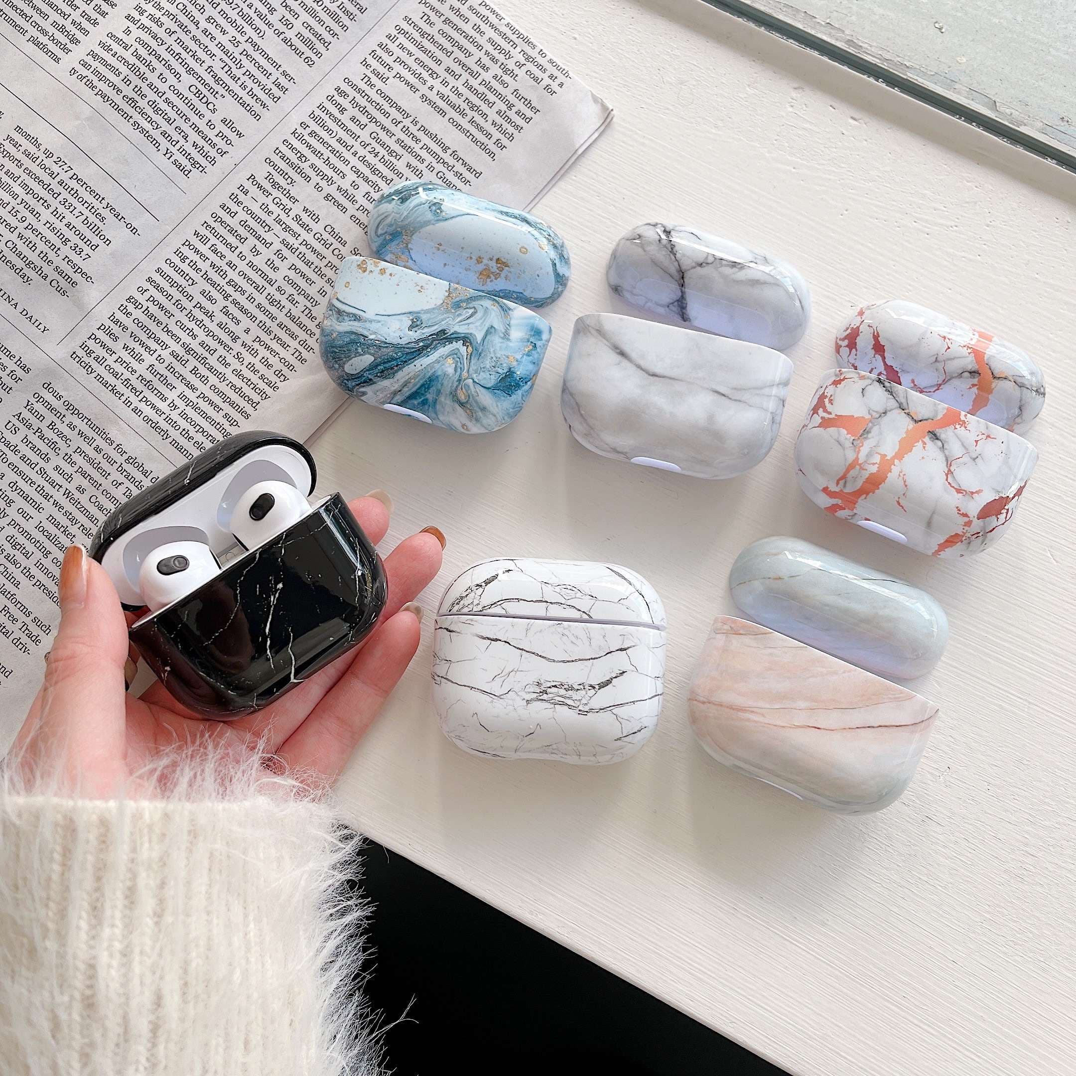 人気 かわいい おしゃれ 大理石模様 AirPods/AirPodsproケース