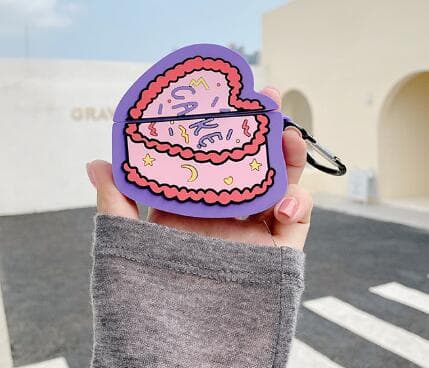 Airpodsケース 可愛いケーキ柄エアーポッズケース キーホルダー付き