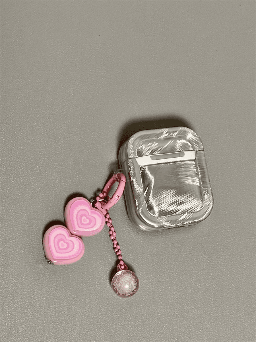 花火柄AirPodsproケース ハートチャーム付き AirPods ケース