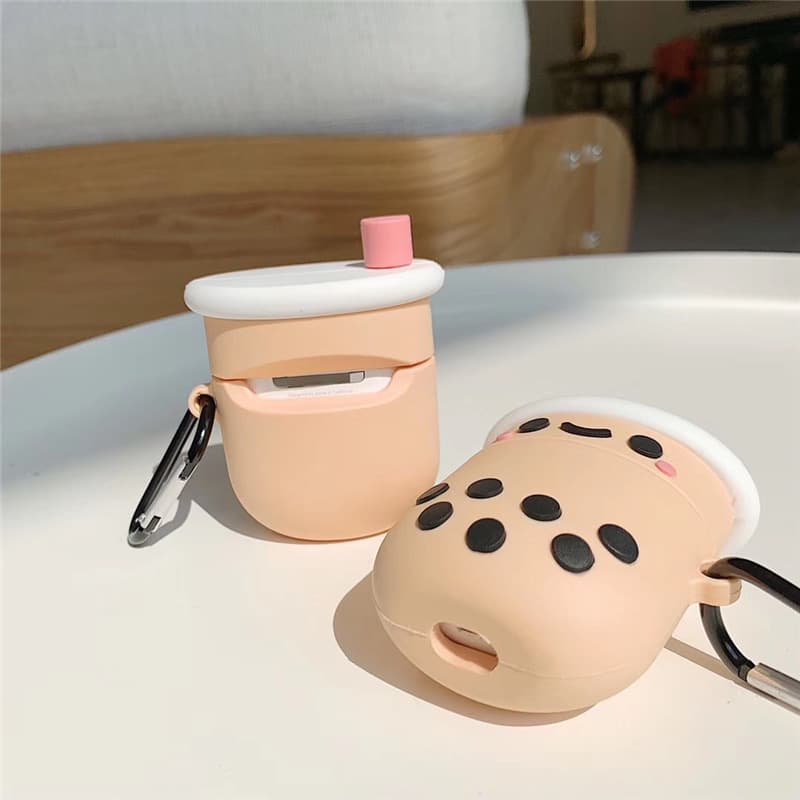 Airpodsケース レディース ミルクティー柄 可愛いシリコン製イヤホンケース
