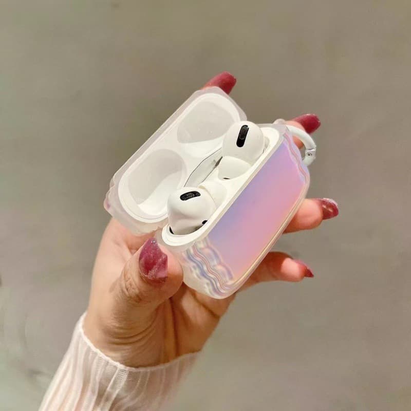 Airpodsケース 波紋模様のあるガラス風保護ケース