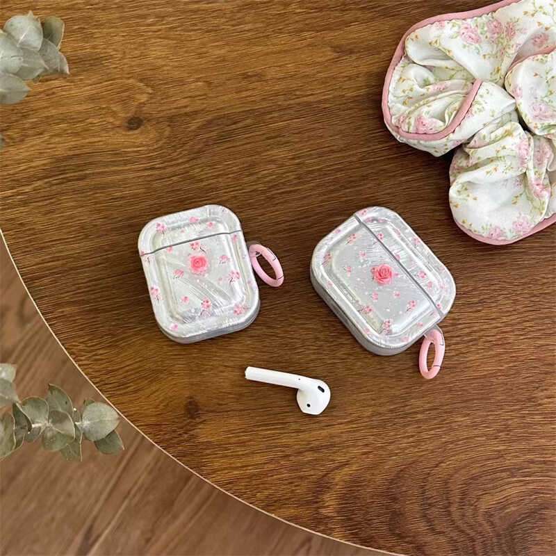 華やかバラ柄透明AirPodsproケース